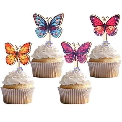 CORNER LACE Cupcake-Topper aus Holz, Schmetterlings-Motiv, Cupcake-Picks, Kuchendekorationen für Mädchen und Frauen, Geburtstag, Babyparty, Geschlechtsoffenbarung, Gartenparty, Dekoration, 16 Stück CORNER LACE Cupcake-Topper aus Holz, Schmetterlings-Motiv, Cupcake-Picks, Kuchendekorationen für Mädchen und Frauen, Geburtstag, Babyparty, Geschlechtsoffenbarung, Gartenparty, Dekoration, 16 Stück von CORNER LACE