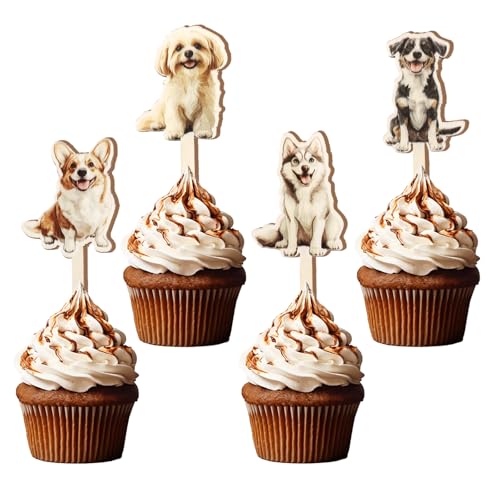 CORNER LACE Cupcake-Topper mit Hundemotiv, aus Holz, Cartoon-Welpe, Cupcake-Picks für Haustiere, Geburtstag, Babyparty, Party-Dekoration, Zubehör, 16 Stück CORNER LACE Cupcake-Topper mit Hundemotiv, aus Holz, Cartoon-Welpe, Cupcake-Picks für Haustiere, Geburtstag, Babyparty, Party-Dekoration, Zubehör, 16 Stück von CORNER LACE