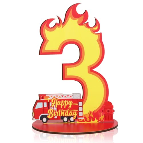 CORNER LACE Feuerwehrauto zum 3. Geburtstag, Nummernschild, Tafelaufsatz, Feuerwehrauto, Holz-Tischdekoration, Gelb / Rot, für Geburtstagspartys, Foto-Requisiten, Dekoration CORNER LACE Feuerwehrauto zum 3. Geburtstag, Nummernschild, Tafelaufsatz, Feuerwehrauto, Holz-Tischdekoration, Gelb / Rot, für Geburtstagspartys, Foto-Requisiten, Dekoration von CORNER LACE