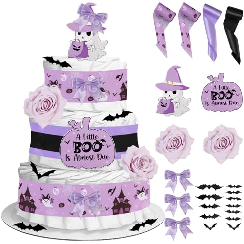 CORNER LACE Halloween-Babyparty-Windelkuchendekorationsset, für Geburtstag, Geschlechtsoffenbarung, inklusive pastellfarbenem Regenbogenband, Fliege, Dekorkarte, künstliche Blume (Windel nicht im von CORNER LACE