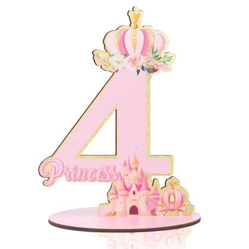 CORNER LACE Prinzessinnen-Zahlenschild zum 4. Geburtstag, Tischdekoration, Holz-Tischdekoration, rosa Glitzer, Gold, 4 Jahre alte Geburtstagspartys, Foto-Requisiten, Zubehör CORNER LACE Prinzessinnen-Zahlenschild zum 4. Geburtstag, Tischdekoration, Holz-Tischdekoration, rosa Glitzer, Gold, 4 Jahre alte Geburtstagspartys, Foto-Requisiten, Zubehör von CORNER LACE