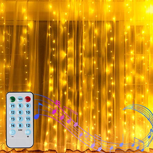 Lichtervorhang Inner 2M X 2M Fenster Lichterketten Vorhang Warmweiß Raum Wand Gardinen Lichter Wasserfest Batterienbetrieben mit Fernbedienung Sound Aktivierte Musik Sync von CORST