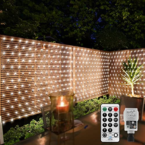 3X2M 200LED Lichternetz Außen Weihnachts Lichterkette Netz Inner Lichterkette Wasserdicht Weihnachtsbeleuchtung Verknüpfbar mit Fernbedienung & Timer 8 Modi für Baum Garten(Weiß) von CORST