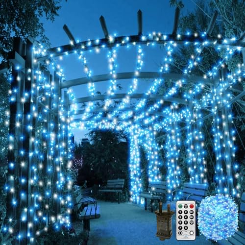CORST 100m 600LED Lichterkette außen Weihnachten Lang Inner Lichterkette Stecker Garten Baum Lichterkette Outdoor Strombetrieben mit Fernbedienung & Timer 8Modi Wasserdicht(Blau+Weiß) von CORST