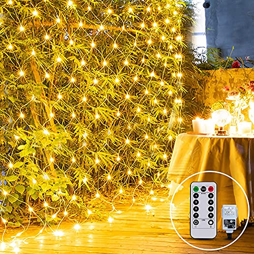 CORST 3X2M Lichternetz Außen mit Stecker,Outdoor Lichterkette Netz für Büshes,200LED Lichtervorhang Netz Weihnachts Verknüpfbar mit Fernbedienung & Timer 8 Modi für Fenster Garten(Warmweiß) von CORST