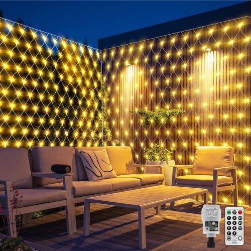CORST 6x2M Lichternetz Außen Mesh Lichterkette Outdoor mit Stecker,Außen Garten Baum Lichterkette für Büsche, Lichterkette netz Wasserdicht mit Fernbedienung Timer für Zimmer Balkon(Warmweiss) von CORST