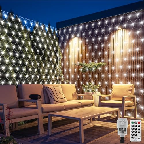 CORST Lichternetz 6x2M Mesh Lichterkette Außen Innen mit Stecker,Außen Garten Lichterkette für Büsche Baum Lichter netz Wasserdicht mit Fernbedienung Timer(Weiss) von CORST