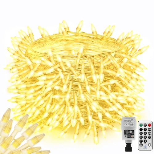 20M 200LED Diamant Lichterkette Außen mit Stecker, Lichterkette Weihnachtsbaum Outdoor Weihnachts Lichterkette Innen Wasserdicht mit Fernbedienung und Timer für Hochzeit, Außen(Warmweiß) von CORST