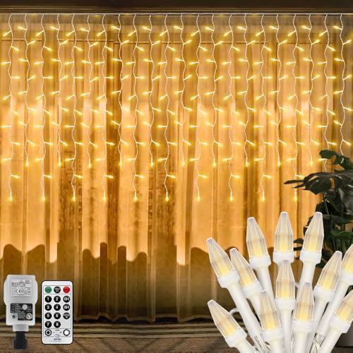 Lichtervorhang Außen 6M X 1M 300LED Mini Lichterkette Fenster Lichterketten Vorhang mit Stecker,Eisregen Weihnachten Lichterkette Innen Garten Lichterkette mit Fernbedienung,Verknüpfbar,Weißes Kabel von CORST