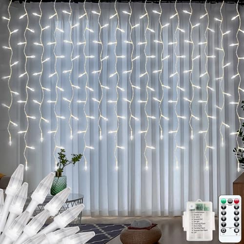 Lichtervorhang für Außen,3X1M Lichterkette vorhang Mini LED Lichterkette Batteriebetrieben,Wasserfall Lichter Innen Eiszapfenlichter Kabel weiß,Weihnachtsbaum Lichterkette(Weiß) von CORST