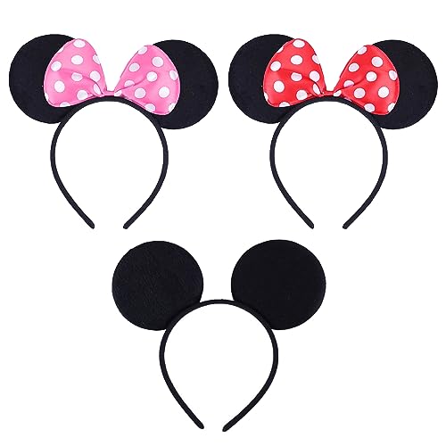 CORTNEY 3 Stück Maus Ohr Stirnband, Mickey Mouse Ohren, Minnie Mouse Ohren für Maskerade, Geburtstagsfeier, Party Nacht, Cartoon Club, für Kinder & Erwachsene von CORTNEY