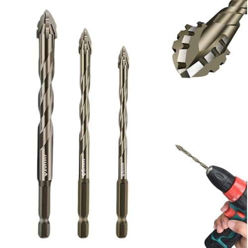 High-Strength 4-Flute Serrated Eccentric Drill Bit Kit, Fliesenbohrer Glasbohrer Set, Bohrer-Set Vierschneidiger Sägezahn-Exzenterbohrer für Keramik Beton Holz (Gold, 6+8+10) von COSEN