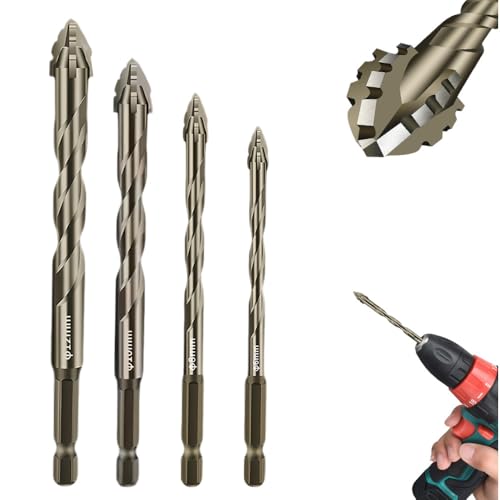 High-Strength 4-Flute Serrated Eccentric Drill Bit Kit, Fliesenbohrer Glasbohrer Set, Bohrer-Set Vierschneidiger Sägezahn-Exzenterbohrer für Keramik Beton Holz (Gold, 6+8+10+12) von COSEN