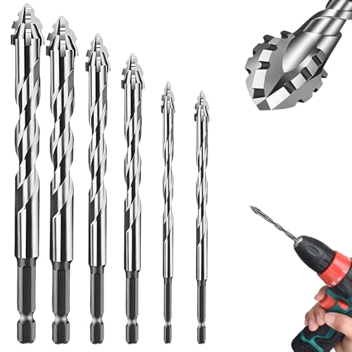 High-Strength 4-Flute Serrated Eccentric Drill Bit Kit, Fliesenbohrer Glasbohrer Set, Bohrer-Set Vierschneidiger Sägezahn-Exzenterbohrer für Keramik Beton Holz (Silber, 4+5+6+8+10+12) von COSEN