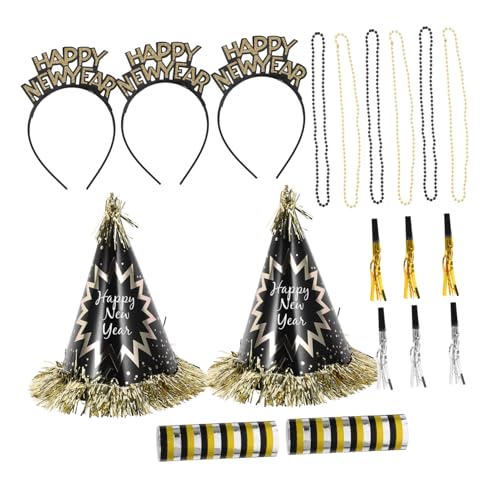 COSMEVIVI 1 Silvester Partyhut, Dekorationszubehör, Schwarz Goldfarbene Halskette, Papierhut, Stirnband, Blasender Drache, Set Für Silvesterpartys, Silvesterpartyhüte, Silvesterpartyzubehör COSMEVIVI 1 Silvester Partyhut, Dekorationszubehör, Schwarz Goldfarbene Halskette, Papierhut, Stirnband, Blasender Drache, Set Für Silvesterpartys, Silvesterpartyhüte, Silvesterpartyzubehör von COSMEVIVI