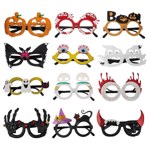 COSMEVIVI 12 Stück Neuheit Halloween Party Brillen Gruselige Sonnenbrillen Gruselige Brillen Photo Booth Requisiten für Halloween Cosplay Kostüm Dekorationen von COSMEVIVI