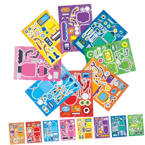 COSMEVIVI 16blätter Cartoon Robot Sticker Interaktive Puzzle Aufkleber Für Kreative Bastelideen Für Robotermottopartys Sicher Und Einfach Anzubringen von COSMEVIVI