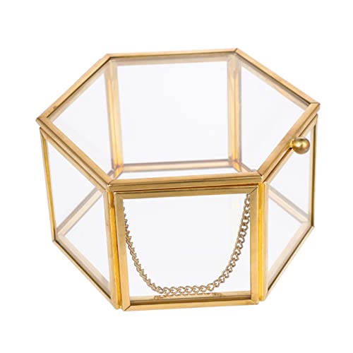 COSMEVIVI Schmuckschatulle mit Ringen Aufbewahrungsbox aus Glas im sechseckigen Design für Hochzeitsbedarf und als Organizer für Zuhause von COSMEVIVI
