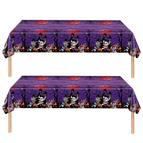 2 Stück Halloween Tischdecke Abwaschbar,Kunststoff Tischdecke Elastische Rechteckig Bierzeltgarnitur,137*274cm Violett Stitch Wasserabweisend Fleckschutz Tischtuch für Tischdeko Garten Halloween Party 2 Stück Halloween Tischdecke Abwaschbar,Kunststoff Tischdecke Elastische Rechteckig Bierzeltgarnitur,137*274cm Violett Stitch Wasserabweisend Fleckschutz Tischtuch für Tischdeko Garten Halloween Party von COSORO