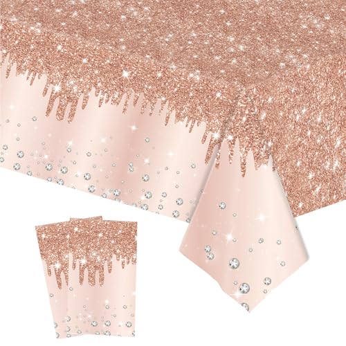 2 Stück Tischdecke Abwaschbar,Kunststoff Tischdecke Elastische Rechteckig Bierzeltgarnitur,137 * 274cm Rose Gold Paillette Druck Wasserabweisend Fleckschutz Tischtuch für Hochzeit Weihnachten Party von COSORO