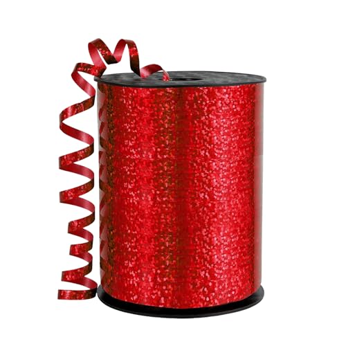 450m Geschenkband Rot 5mm Breit,Kräuselband Geschenkbänder Schleifenband Glitzer Metalldraht Ballonband Ringelband,Dekoband für Weihnachten Neujahr Geburtstag Geschenkverpackung Ballonverschlüsse von COSORO