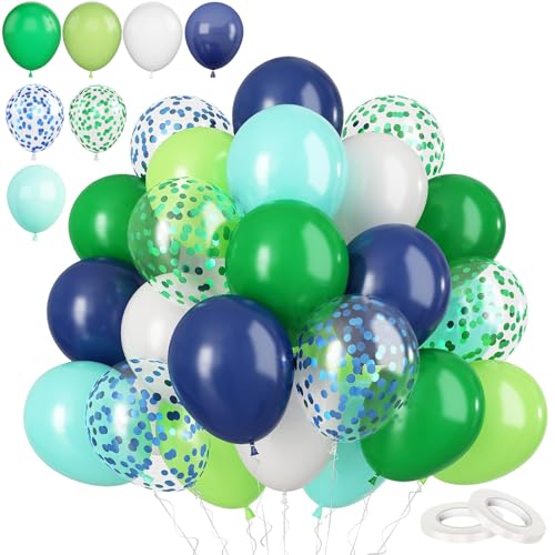 60 Stück 30,5 cm grün-blaue Luftballons Set, dicke Latex-Party-Luftballons, weiß-grün-marineblaue Ballons, Konfetti-Ballons, Helium-Ballons für Hochzeitstag, Babyparty, Jungen 60 Stück 30,5 cm grün-blaue Luftballons Set, dicke Latex-Party-Luftballons, weiß-grün-marineblaue Ballons, Konfetti-Ballons, Helium-Ballons für Hochzeitstag, Babyparty, Jungen von COSORO
