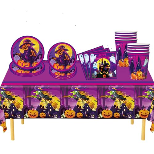 69 Stück Violett Halloween Partygeschirr Set,Servietten Pappteller Pappbecher Tischdecke Geschirr Set,Kürbis Hexe Geschirrset Dekoration Tischdeko Zubehör für Halloween Kindergeburtstag Party 69 Stück Violett Halloween Partygeschirr Set,Servietten Pappteller Pappbecher Tischdecke Geschirr Set,Kürbis Hexe Geschirrset Dekoration Tischdeko Zubehör für Halloween Kindergeburtstag Party von COSORO