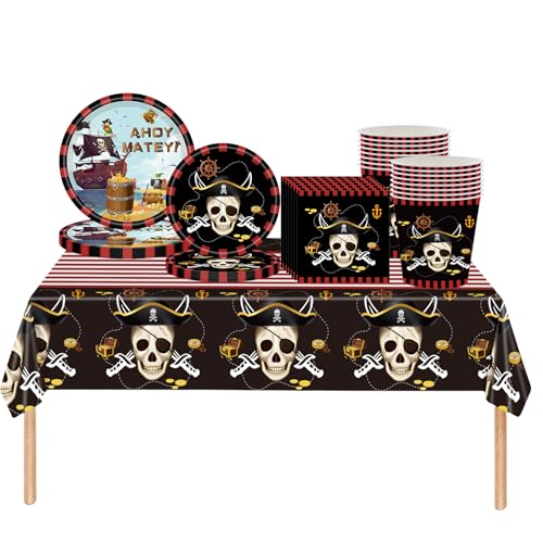 COSORO 69 Stück Schwarz Partygeschirr Set,Partygeschirr Kindergeburtstag Servietten Pappteller Pappbecher Tischdecke,Piraten Geschirrset Dekoration Tischdeko Zubehör für Halloween Party COSORO 69 Stück Schwarz Partygeschirr Set,Partygeschirr Kindergeburtstag Servietten Pappteller Pappbecher Tischdecke,Piraten Geschirrset Dekoration Tischdeko Zubehör für Halloween Party von COSORO