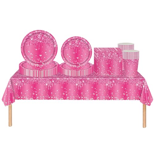 Rose Partygeschirr,69 Stück Rose Glänzender Glitzerdiamant Einweg Geschirr Pappteller Set Tischdecke Papptellern Servietten Bechern Party Geschirr Set für Barbie Geburtstag Hochzeit Tischdekoration Rose Partygeschirr,69 Stück Rose Glänzender Glitzerdiamant Einweg Geschirr Pappteller Set Tischdecke Papptellern Servietten Bechern Party Geschirr Set für Barbie Geburtstag Hochzeit Tischdekoration von COSORO