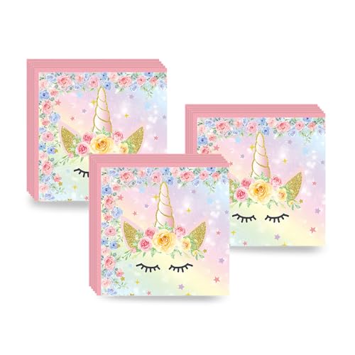 COSORO Einhorn-Partygeschirr mit Papptellern, Bechern, Kunststoff-Tischdecken, Servietten für Einhorn-Dekorationen (Napkins) von COSORO