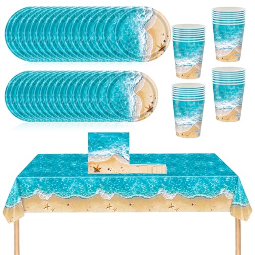 COSORO Ozean-Partygeschirr mit Papptellern, Bechern, Kunststoff-Tischdecken, Servietten für Ozean-Dekorationen (Set) von COSORO