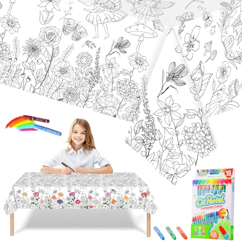 Frühlingsblumen- und Schmetterlings-Maltischdecken für Kinder, Party-Tischdecke, Ausmalposter mit 18 Malstiften, 119,4 x 180,3 cm, zum Ausmalen, Zeichenpapierrolle, Tischdecke, Malbogen für Kinder Frühlingsblumen- und Schmetterlings-Maltischdecken für Kinder, Party-Tischdecke, Ausmalposter mit 18 Malstiften, 119,4 x 180,3 cm, zum Ausmalen, Zeichenpapierrolle, Tischdecke, Malbogen für Kinder von COSORO