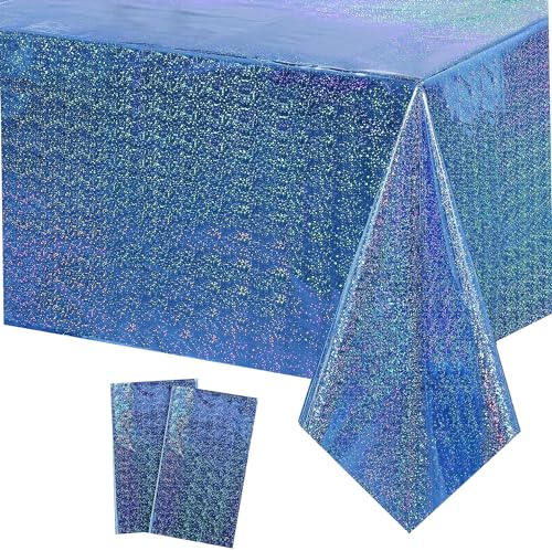 COSORO Holografische Tischdecke für Partys, 137 x 274 cm, groß, holografische Kunststoff-Tischdecke, glänzende Metallic-Tischdecke, blaue Party, für Weihnachten, Picknick, Geburtstag, Weihnachten, von COSORO