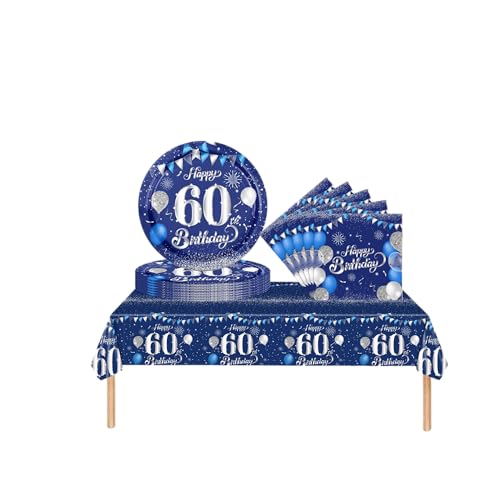 Partygeschirr 60. Geburtstag Männer Frauen,37 Stück Marineblau Silber 60. Geburtstag Dekorationen Tischdecke Papier Platten Servietten für Erwachsene Sie Ihn 60. Geburtstags Geschenk Tischdekoration Partygeschirr 60. Geburtstag Männer Frauen,37 Stück Marineblau Silber 60. Geburtstag Dekorationen Tischdecke Papier Platten Servietten für Erwachsene Sie Ihn 60. Geburtstags Geschenk Tischdekoration von COSORO