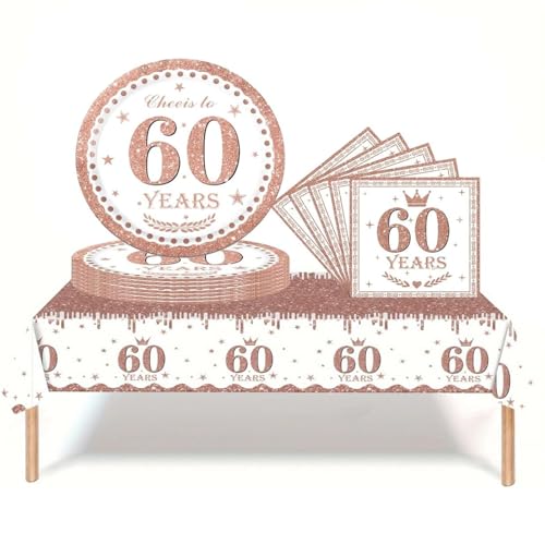 Partygeschirr 60. Geburtstag Roségold Frauen,37 Stück Roségold 60. Geburtstag Dekorationen Tischdecke Papier Platten Servietten für Erwachsene Sie Ihn 60. Geburtstags Geschenk Tischdekoration Partygeschirr 60. Geburtstag Roségold Frauen,37 Stück Roségold 60. Geburtstag Dekorationen Tischdecke Papier Platten Servietten für Erwachsene Sie Ihn 60. Geburtstags Geschenk Tischdekoration von COSORO