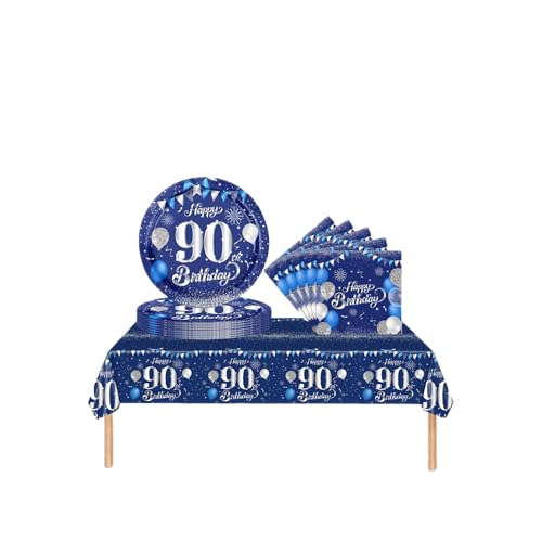 Partygeschirr 90. Geburtstag Männer Frauen,37 Stück Marineblau Silber 90. Geburtstag Dekorationen Tischdecke Papier Platten Servietten für Erwachsene Sie Ihn 90. Geburtstags Geschenk Tischdekoration Partygeschirr 90. Geburtstag Männer Frauen,37 Stück Marineblau Silber 90. Geburtstag Dekorationen Tischdecke Papier Platten Servietten für Erwachsene Sie Ihn 90. Geburtstags Geschenk Tischdekoration von COSORO