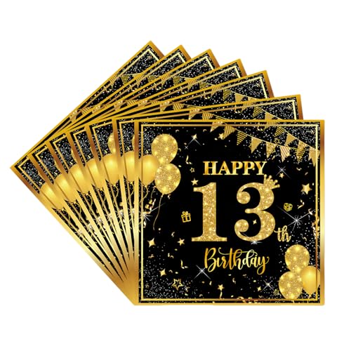Servietten 13. Geburtstag Mädchen Junge,20 Stück Schwarze Gold Geburtstagsservietten,Partyservietten,13. Geburtstag Deko Servietten,Papierservietten für Junge Mädchen 13. Geburtstags Tischdekoration Servietten 13. Geburtstag Mädchen Junge,20 Stück Schwarze Gold Geburtstagsservietten,Partyservietten,13. Geburtstag Deko Servietten,Papierservietten für Junge Mädchen 13. Geburtstags Tischdekoration von COSORO