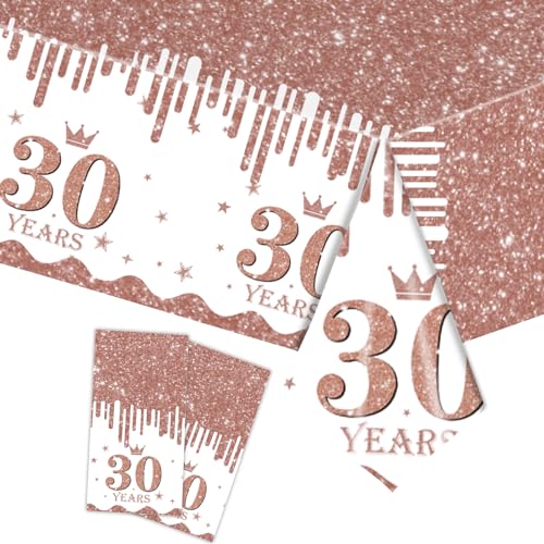 Tischdecke 30.Geburtstag Roségold Frauen,2Stück Papiertischdecke Rolle Roségold Einmal Tischdecke Party Tischdecken 30.Geburtstag Deko Tischtücher für Erwachsene 30.Geburtstags Tischdekoration von COSORO