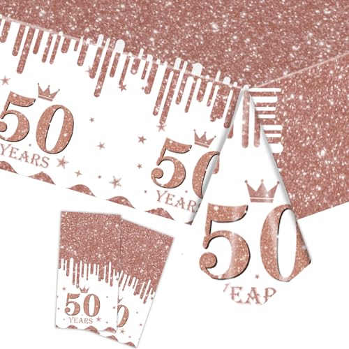 Tischdecke 50.Geburtstag Roségold Frauen,2Stück Papiertischdecke Rolle Roségold Einmal Tischdecke Party Tischdecken 50.Geburtstag Deko Tischtücher für Erwachsene 50.Geburtstags Tischdekoration von COSORO