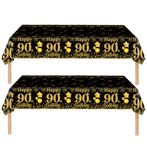 Tischdecke 90. Geburtstag Männer Frauen,2 Stück Papiertischdecke Rolle Schwarze Gold Einmal Tischdecke Party Tischdecken 90. Geburtstag Deko Tischtücher für Erwachsene 90. Geburtstags Tischdekoration von COSORO