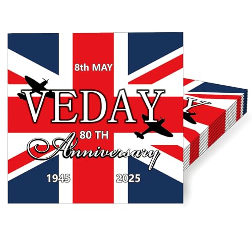 VE DAY Partygeschirr zum 80. Hochzeitstag, Kunststoff-Tischdecke, Pappteller, Becher, Servietten für Ve-Day-Dekorationen (Napkins) von COSORO