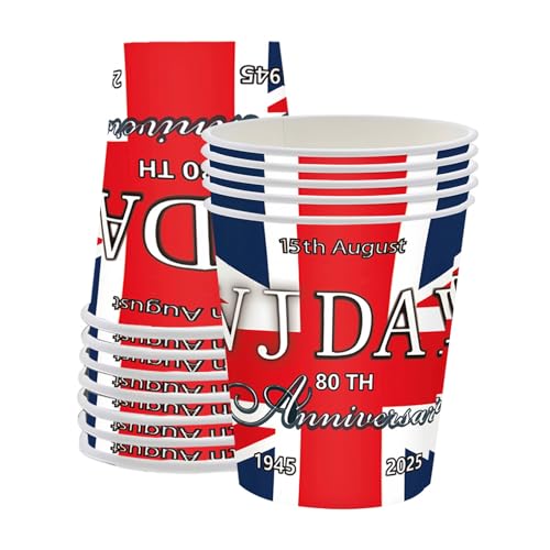 VJ DAY Partygeschirr zum 80. Hochzeitstag, Pappteller, Becher, Servietten, Kunststoff-Tischdecke für Vj-Tage-Dekorationen (Tassen) von COSORO
