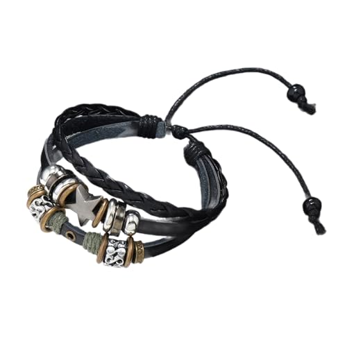 COSSIKA Stern-Armband, Vintage-Lederarmband, Punk-Stern-Perlen-Armband, mehrschichtiges Lederarmband, Schmuck, Punk-Wickelarmband für Frauen COSSIKA Stern-Armband, Vintage-Lederarmband, Punk-Stern-Perlen-Armband, mehrschichtiges Lederarmband, Schmuck, Punk-Wickelarmband für Frauen von COSSIKA