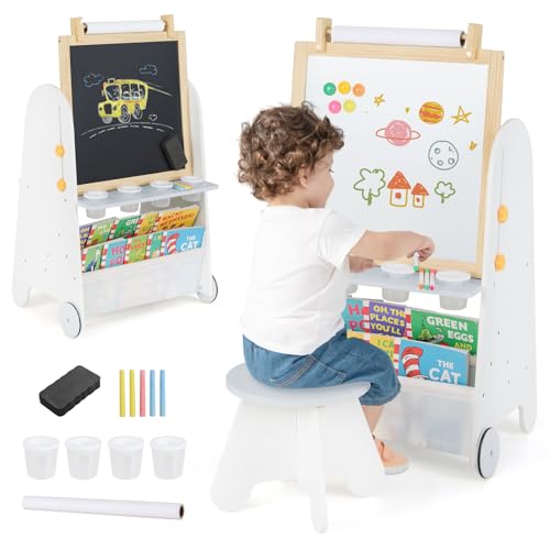 COSTWAY Kinder Staffelei mit Hocker, 4-in-1 Kindertafel mit Magnettafel, Schultafel, Bücherregalen, Standtafel inkl. Papierrolle & Zubehör, Kinderstaffelei für Kinder ab 3 Jahren COSTWAY Kinder Staffelei mit Hocker, 4-in-1 Kindertafel mit Magnettafel, Schultafel, Bücherregalen, Standtafel inkl. Papierrolle & Zubehör, Kinderstaffelei für Kinder ab 3 Jahren von COSTWAY
