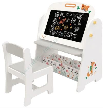 COSTWAY Kinder Staffelei mit Stuhl, Kindertafel mit Bücherregal & Magnetischer Kreidetafel & Weißtafel, Doppelseitige Spieltafel mit Stoffkiste, Tafel Kinder zu Zeichnen, Lesen und Schreiben (Grau) COSTWAY Kinder Staffelei mit Stuhl, Kindertafel mit Bücherregal & Magnetischer Kreidetafel & Weißtafel, Doppelseitige Spieltafel mit Stoffkiste, Tafel Kinder zu Zeichnen, Lesen und Schreiben (Grau) von COSTWAY