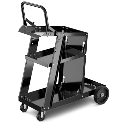 COSTWAY Schweißwagen mit 3 Ablageflächen, Schweißmobil Wagen für Schweßgeräte, Schweißgerätwagen mit Kippschutzketten, Gerätewagen Metall für TIG MIG Schweißer & Plasmaschneider von COSTWAY