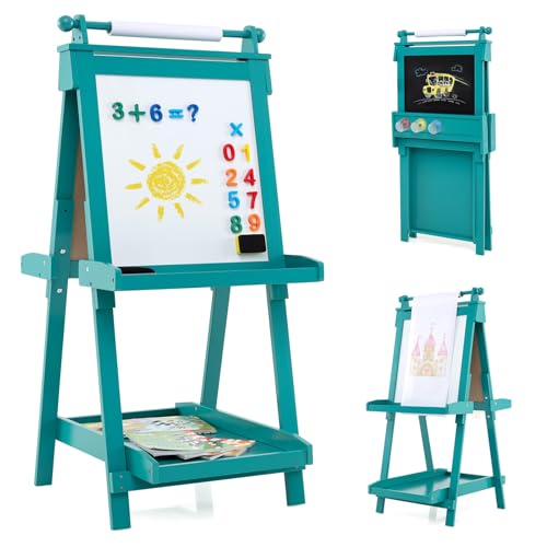 COSTWAY Tafel Kinder, Klappbare Staffelei höhenverstellbar mit Whiteboard & Magnetischer Tafel, doppelseitige Kindertafel mit Papierrolle & 3 Malschüsselchen, Klapptafel für Kinder ab 3 Jahren (Grün) COSTWAY Tafel Kinder, Klappbare Staffelei höhenverstellbar mit Whiteboard & Magnetischer Tafel, doppelseitige Kindertafel mit Papierrolle & 3 Malschüsselchen, Klapptafel für Kinder ab 3 Jahren (Grün) von COSTWAY