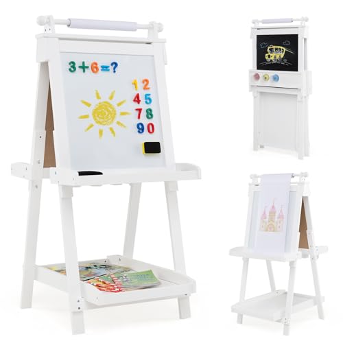 COSTWAY Tafel Kinder, Klappbare Staffelei höhenverstellbar mit Whiteboard & Magnetischer Tafel, doppelseitige Kindertafel mit Papierrolle & 3 Malschüsselchen, Klapptafel für Kinder ab 3 Jahren (Weiß) COSTWAY Tafel Kinder, Klappbare Staffelei höhenverstellbar mit Whiteboard & Magnetischer Tafel, doppelseitige Kindertafel mit Papierrolle & 3 Malschüsselchen, Klapptafel für Kinder ab 3 Jahren (Weiß) von COSTWAY