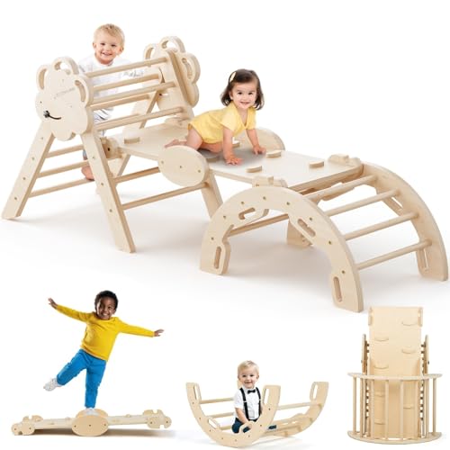 COSYLAND 3-in-1 Indoor Klettergerüst für Kleinkinder – Faltbares Kletterset aus Holz mit Rampenrutsche und Bogen, Kinder-Holz-Fitnessstudio für Kleinkinder im Alter von 1-3 Jahren, Indoor-Kletterer COSYLAND 3-in-1 Indoor Klettergerüst für Kleinkinder – Faltbares Kletterset aus Holz mit Rampenrutsche und Bogen, Kinder-Holz-Fitnessstudio für Kleinkinder im Alter von 1-3 Jahren, Indoor-Kletterer von COSYLAND