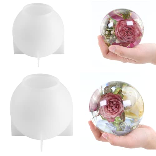 11.9 cm und 10.2 cm große kugelförmige Harzformen, 2 Stück kugelförmige Silikonformen, einteilige 3D-nahtlose Globus-Epoxidharz-Formen, Blumen-Andenken, Heimdekoration von COSYOO